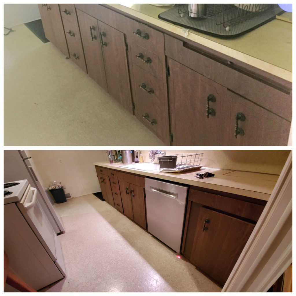 Before and after images of dishwasher installation