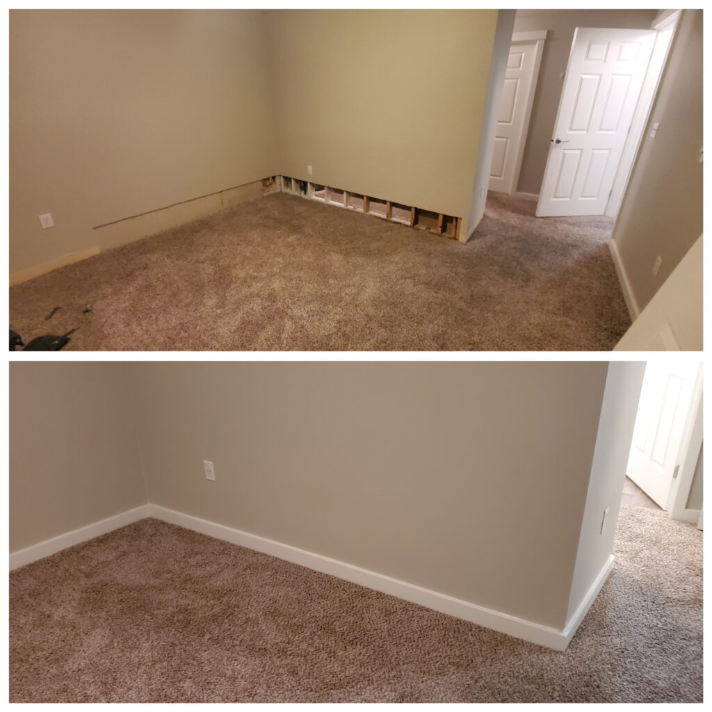 Before and after of dry wall repair.